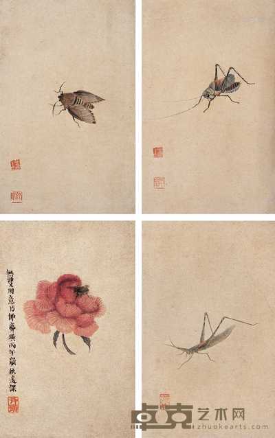 齐白石 工笔草虫 册页(十二开选四) 19×30cm×12